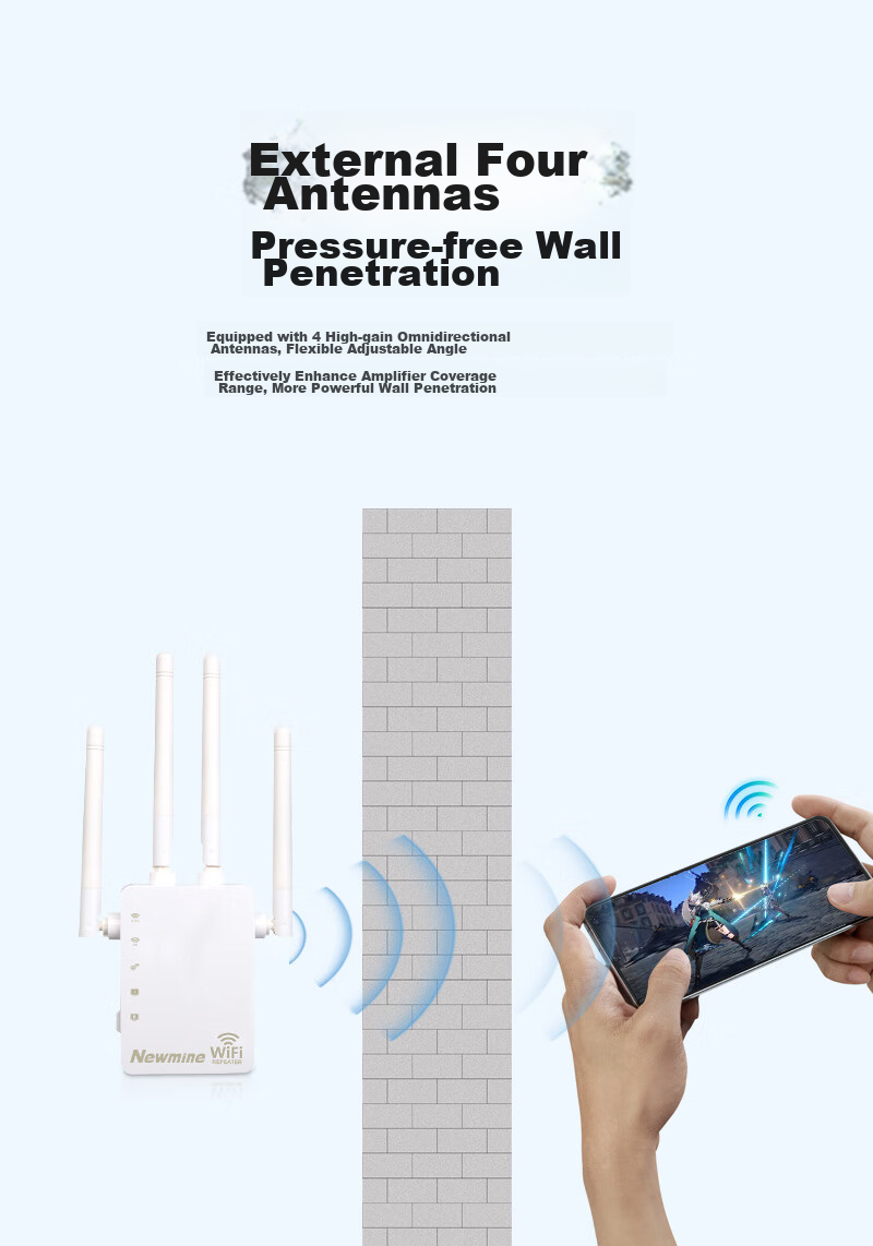Усилитель Wi-Fi сигнала Newmine AC1200M, двухдиапазонный гигабитный беспроводной маршрутизатор, усилитель сигнала для дома, проникающий через стены, белый