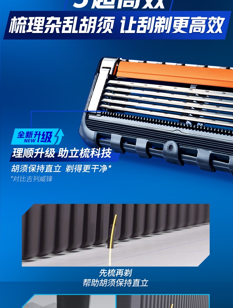 吉列剃须刀手动刮胡刀锋隐5致顺2刀头吉列刀片剃须刮胡刀片5层