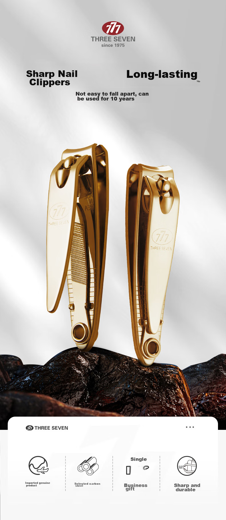 Кусачки для ногтей THREE SEVEN Medium-Sized Imported Nail Nipper Nail Cutter Sharp Manicure And Pedicure Tool 602G, средний размер, золотистое покрытие