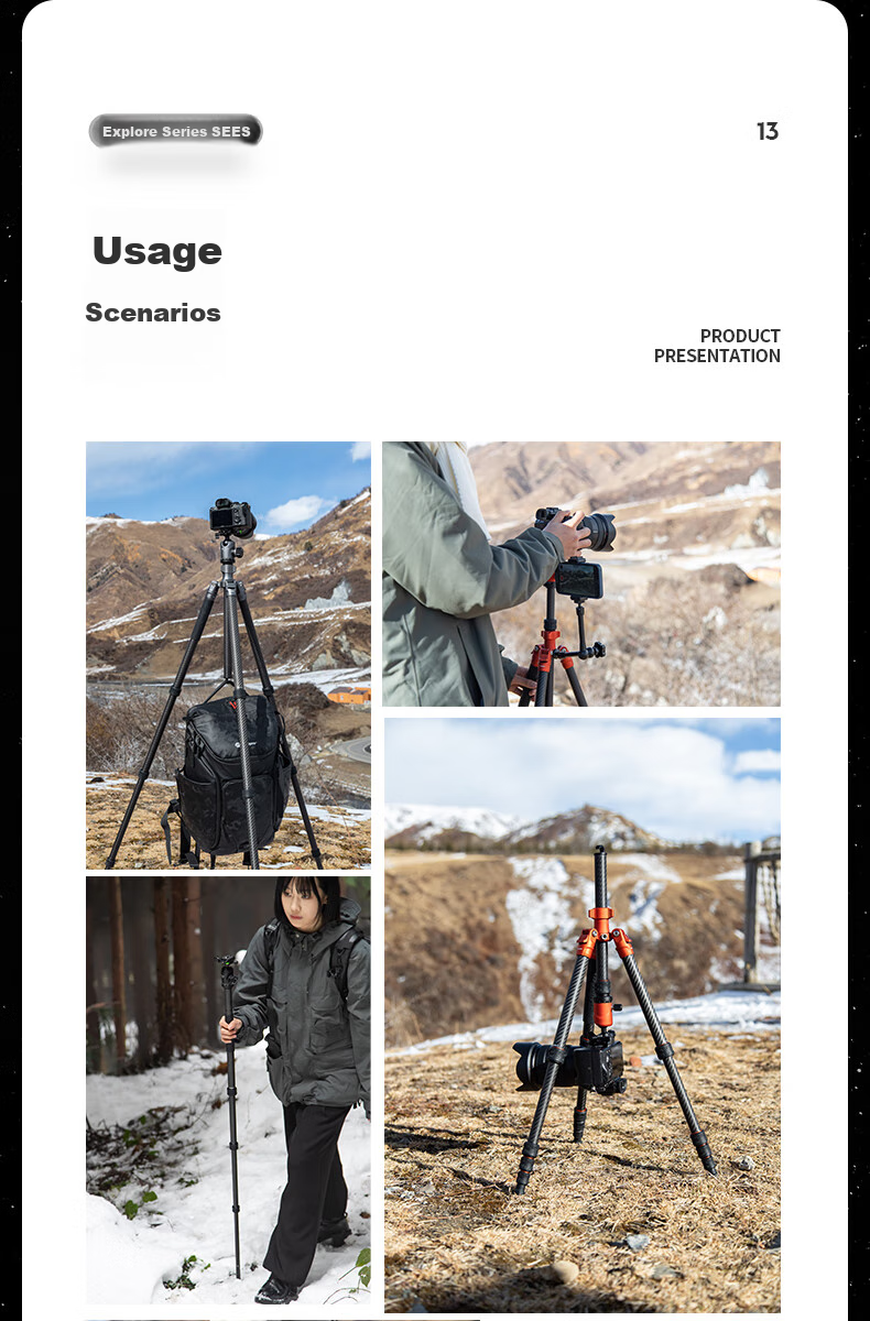 Штатив Fotopro MG4 Dual Panoramic Ball Head, 3K Carbon Fiber Professional DSLR Mirrorless Camera Photography And Videography Tripod Head, with Phone Clamp, Orange