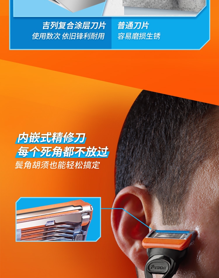吉列剃须刀手动锋隐5层刀片经典4刀头 不含刀架刮胡刀吉列刀片