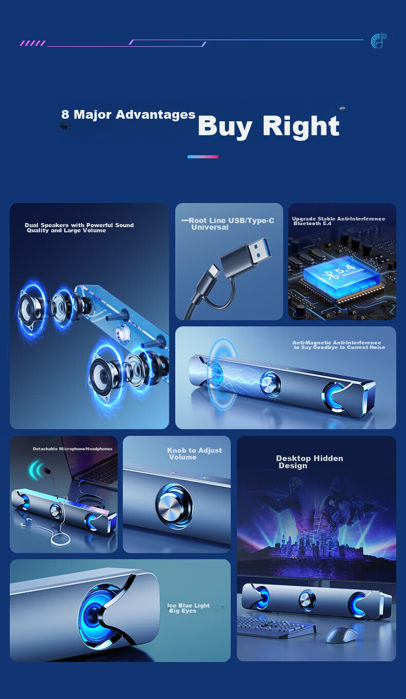 Компьютерные колонки SADA V-111, мультимедийная Bluetooth-акустика, проводные с микрофоном и наушниками, для домашнего использования, с длинным сабвуфером, USB/TPC, компактные