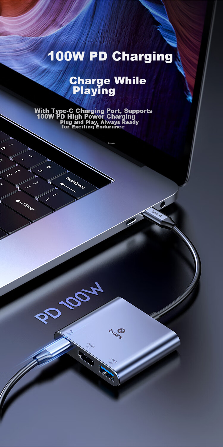 Адаптер-хаб BIAZE Type-C HDMI/USB 3.0/PD, конвертер для MacBook, подключение к проектору/монитору, USB-C хаб