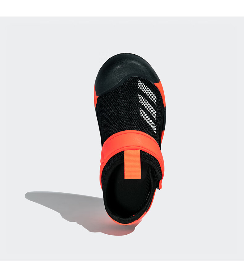 adidas阿迪达斯2021春夏季女小童三条杠魔术贴休闲运动凉拖鞋儿童沙滩鞋GX5109黑色/橘色33码/200mm/1