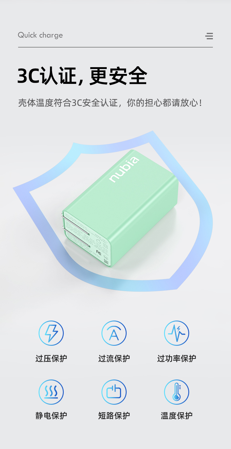 努比亚 65W氮化镓GaN pro充电器套装适用20W苹果iphone13/12promaxPD快充头华为macbook笔记本100W数据线绿