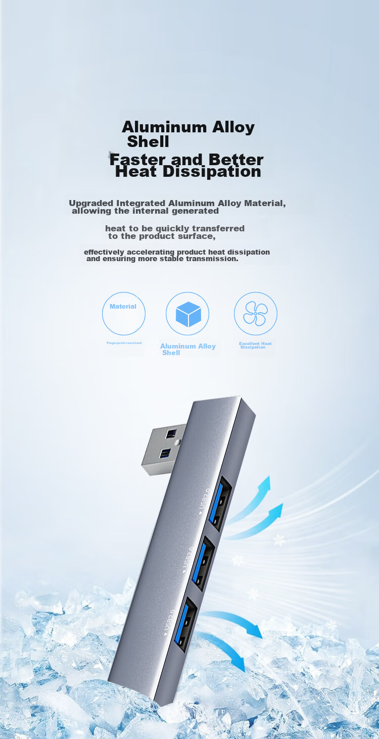 USB-хаб iSky, 4 порта USB 3.0, алюминиевый корпус, серый