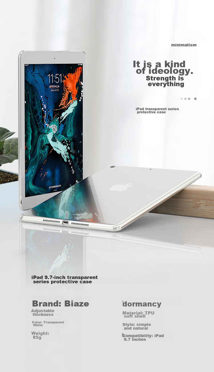 Чехол BIAZE для Apple iPad 9.7 дюймов (2018/2017), защитный силиконовый прозрачный, PB02-Transparent White