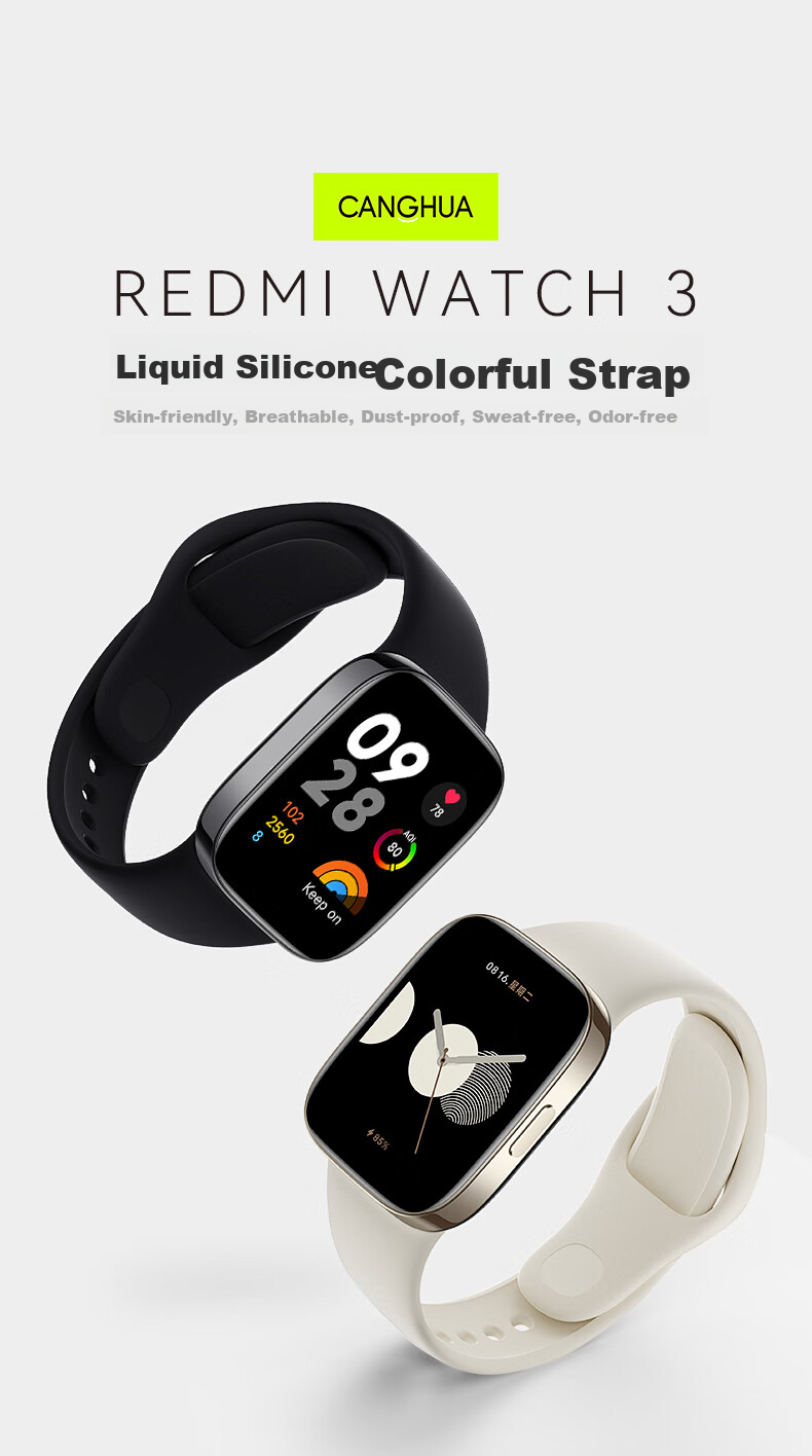 Ремешок CangHua для Xiaomi Redmi Watch 3, спортивный, водонепроницаемый, дышащий, силиконовый, черный
