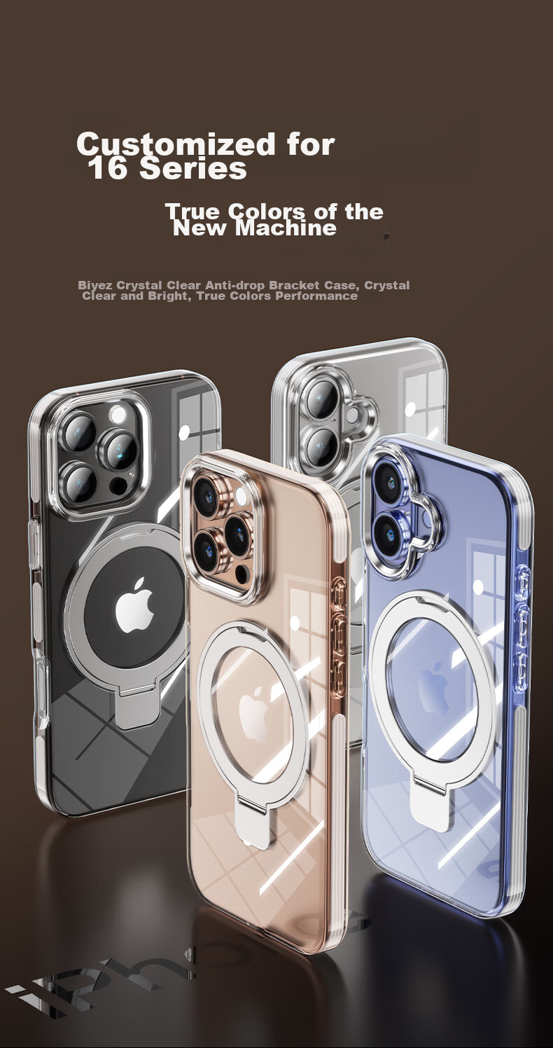 Чехол BIAZE для iPhone 16 Pro Max с магнитной подставкой, прозрачный, противоударный, MagSafe