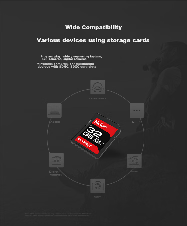 Карта памяти Netac 32GB SD U1 C10, скорость чтения до 90 МБ/с, для фотосъемки и Full HD видео