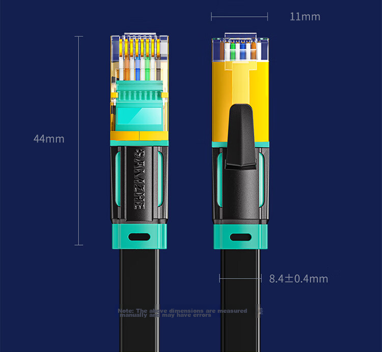Сетевой кабель SAMZHE CAT8, 10 Gigabit Ethernet, плоский патч-корд, чистая медь, двойное экранирование, 8-жильный витой кабель, для компьютера и широкополосного подключения, черный, 2 метра, BX8020H