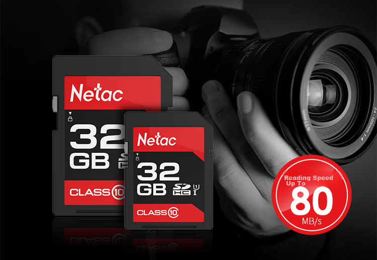 Карта памяти Netac 32GB SD U1 C10, скорость чтения до 90 МБ/с, для фотосъемки и Full HD видео