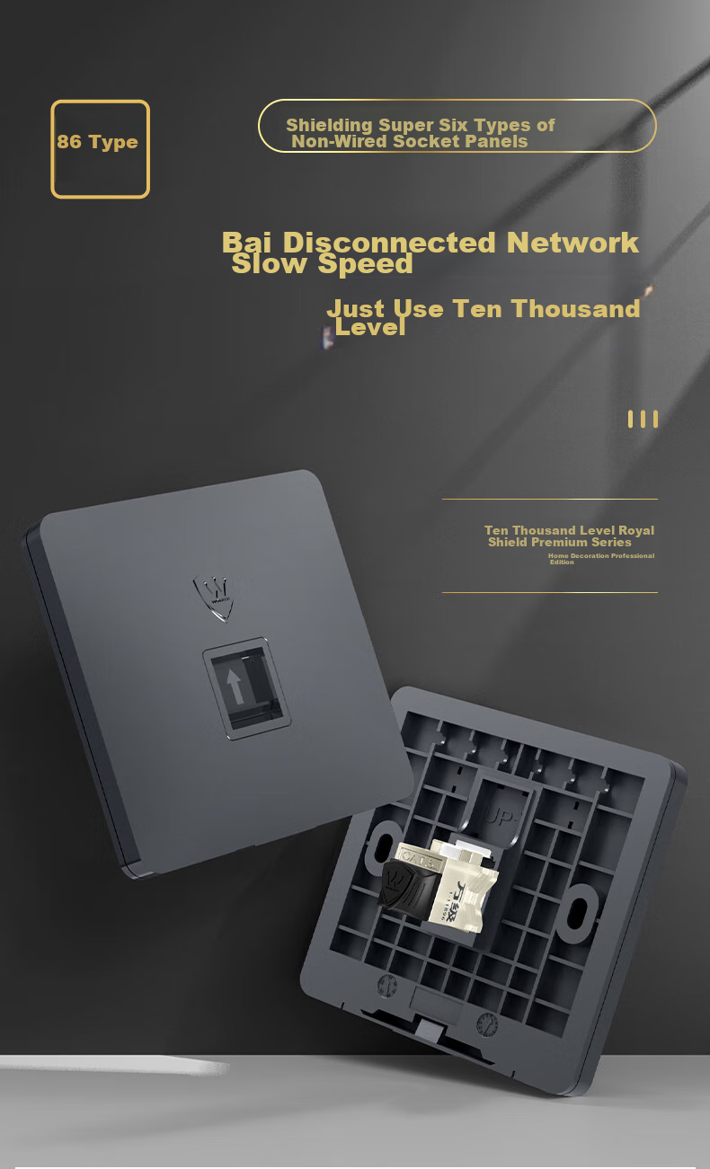 WANJEED Сетевая панель прямой проходки Cat6a 10G Ethernet кабель розетка панельная коробка, однопортовый сетевой порт 86 типа компьютер экранированный прямой модуль вставки, серый 1-14655
