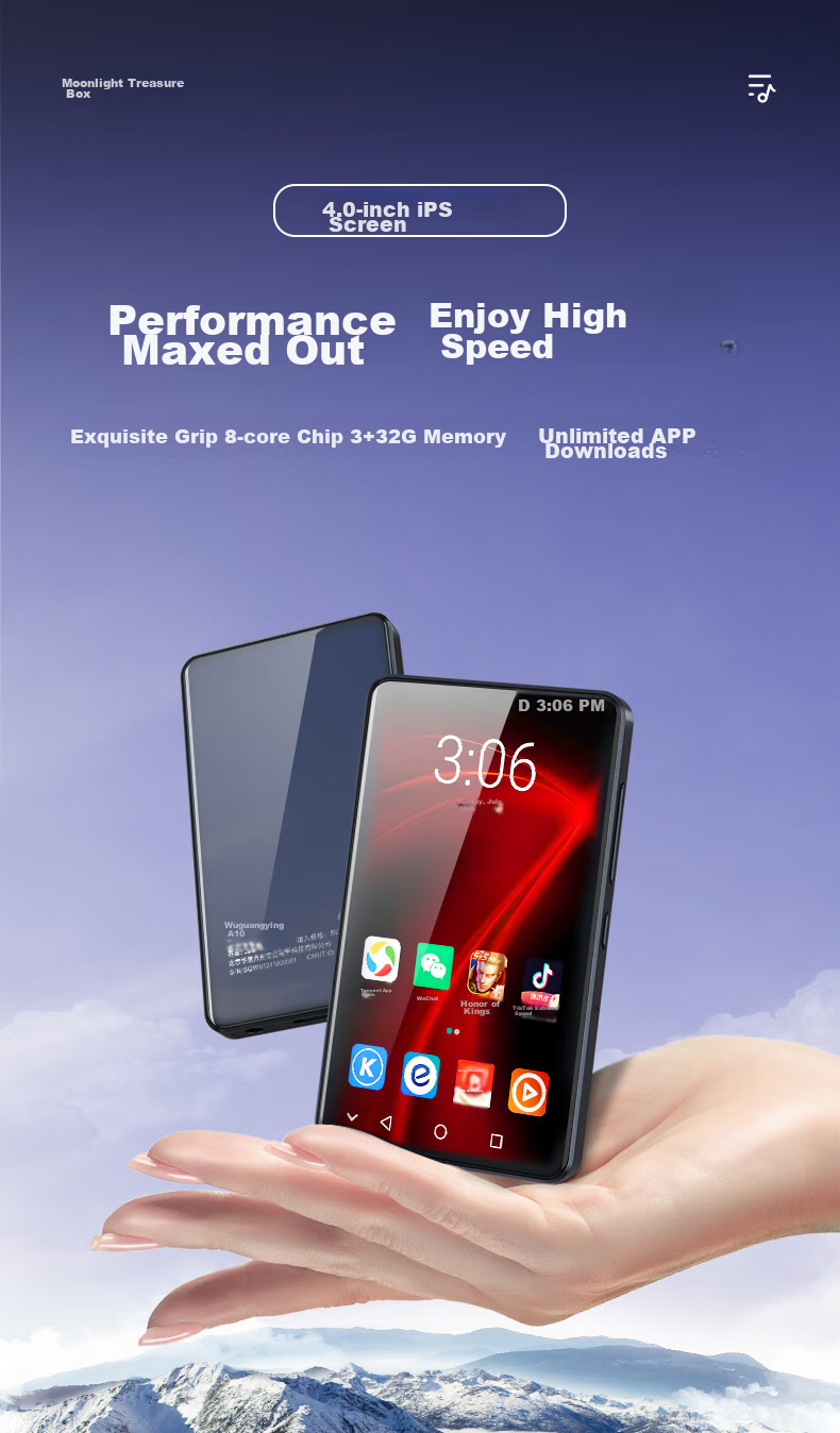 Портативный MP3/MP4 плеер Yueguangbaohe A10, 32GB, Android 10, 4-дюймовый экран, Wi-Fi, Bluetooth
