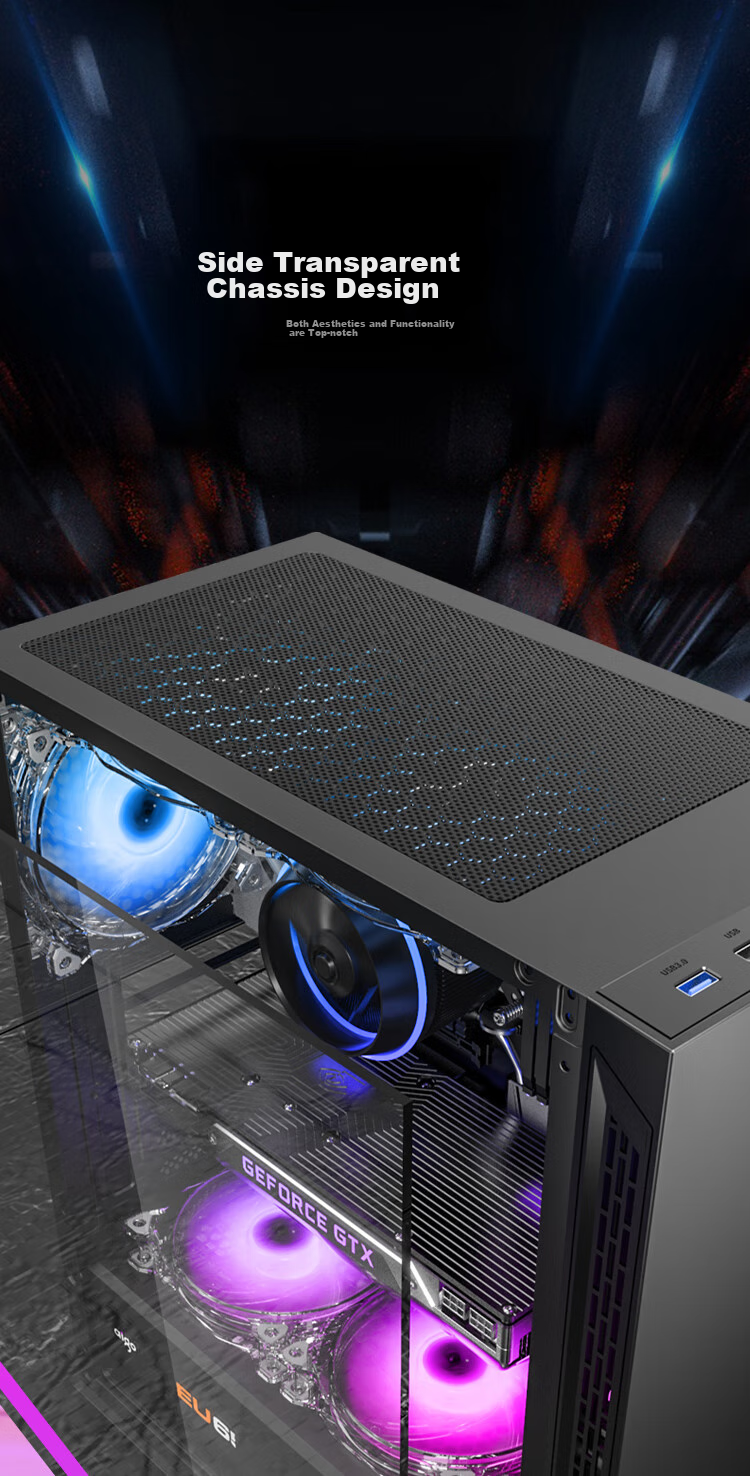 Корпус для настольного компьютера Aigo A15, черный, ATX, mATX, Mini-ITX, с окном