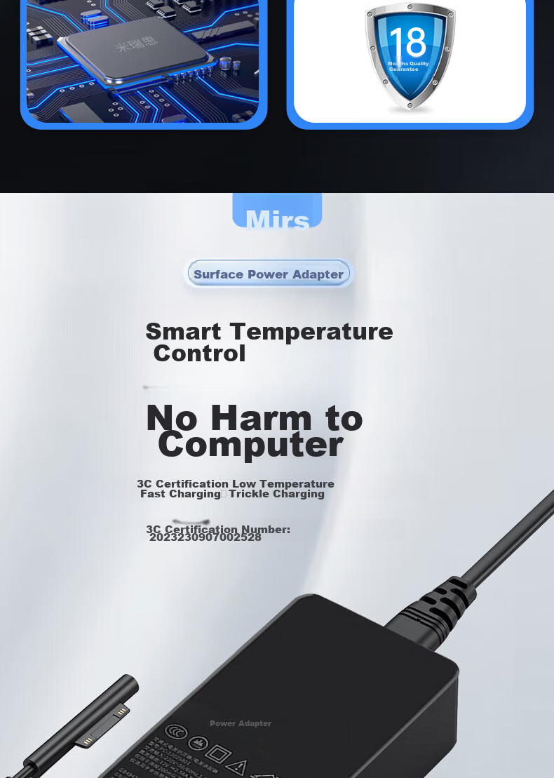 Зарядное устройство Mryc для ноутбука Microsoft Surface, 65 Вт, 15 В 4 А, с USB-портом, совместимо с Surface Pro 5/6/7/8/X/Go, Laptop 3/4, Book Power Adapter