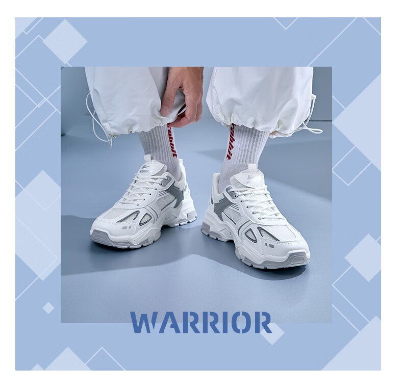 Warrior Official Sports Shoes for Men, Autumn Breathable Dad Shoes, Men's Thick-Soled Height-Increasing Casual Shoes, White And Blue, Size 41