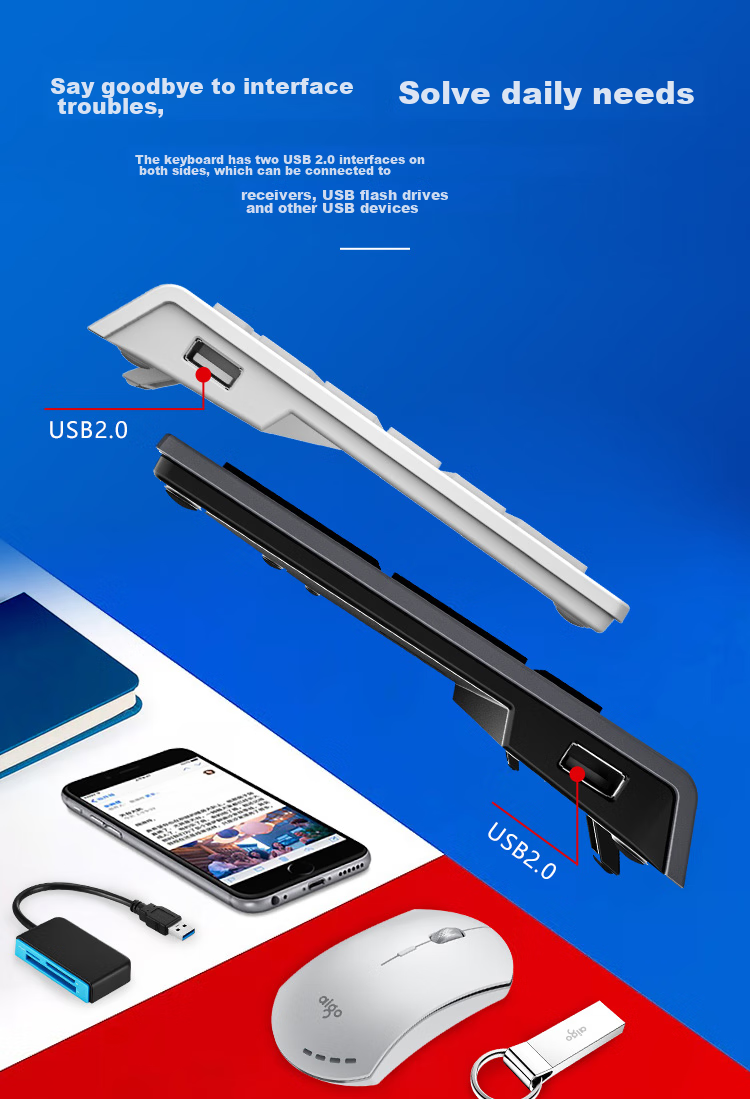 Проводная офисная клавиатура Aigo V700 с 2 USB-портами, титаново-серый