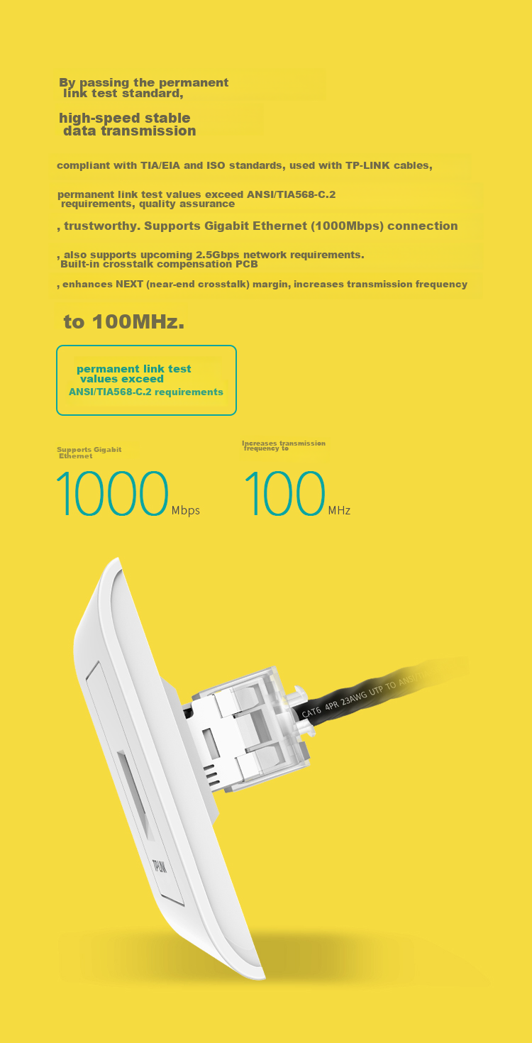TP-LINK TL-EF601 Однопортовая информационная панель сети, 86-тип, инженерная, сетевая розетка для компьютерного кабеля Cat6, без сверления