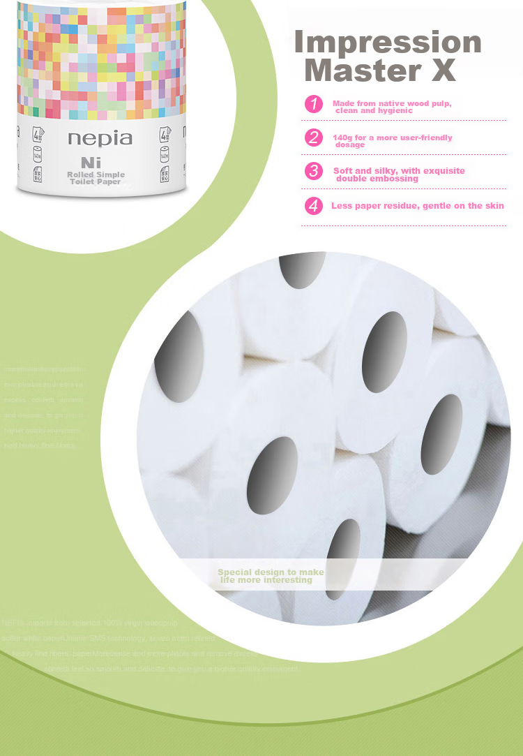Туалетная бумага Nepia Cotton Tough Series, 4-слойная, 140г/рулон, 27 рулонов, без отдушек, водорастворимая, для домашнего использования