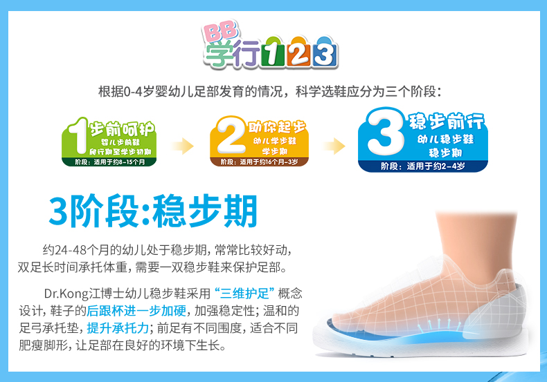 江博士Dr.Kong幼儿稳步鞋 春秋款儿童运动鞋C10211W032蓝色 31