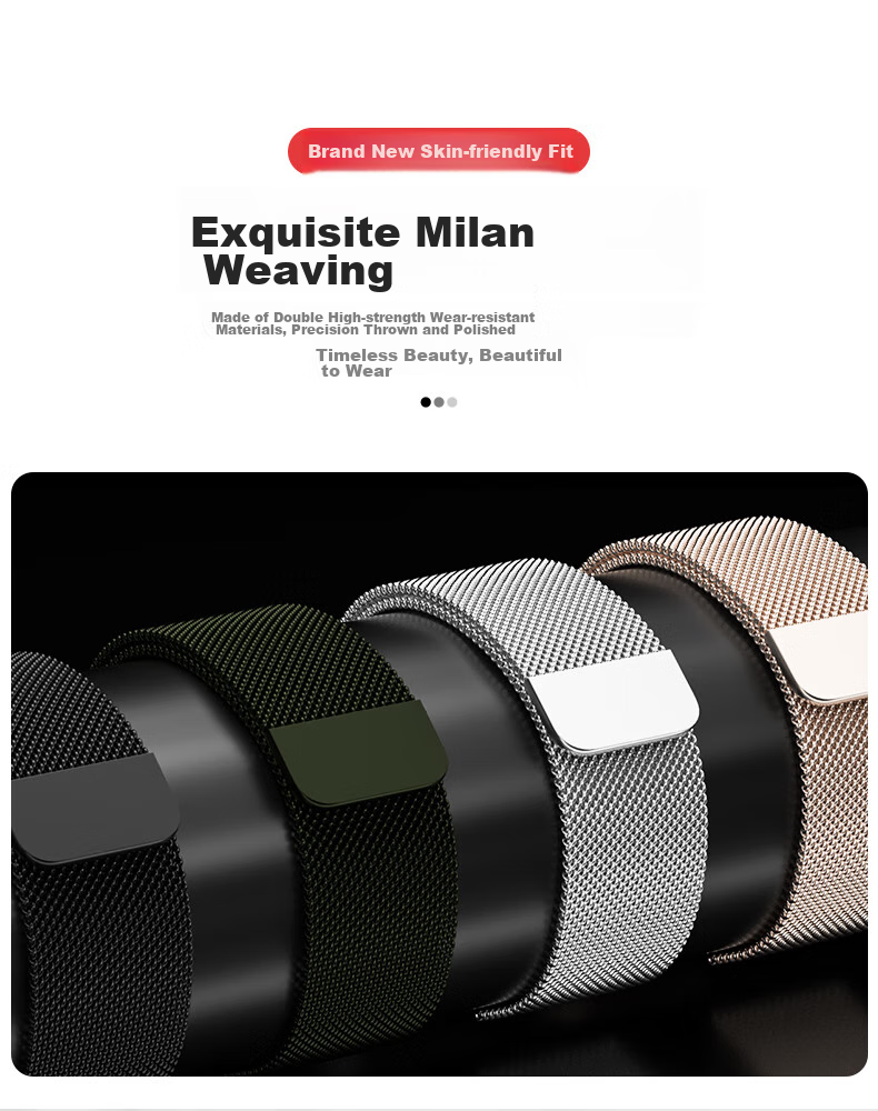 Ремешок BHO Milanese Loop из нержавеющей стали с двойной магнитной застежкой для Apple Watch Series 11/Ultra/SE/3/2, S10/9/8, 44/45/46/49 мм, цвет "Звездный свет"