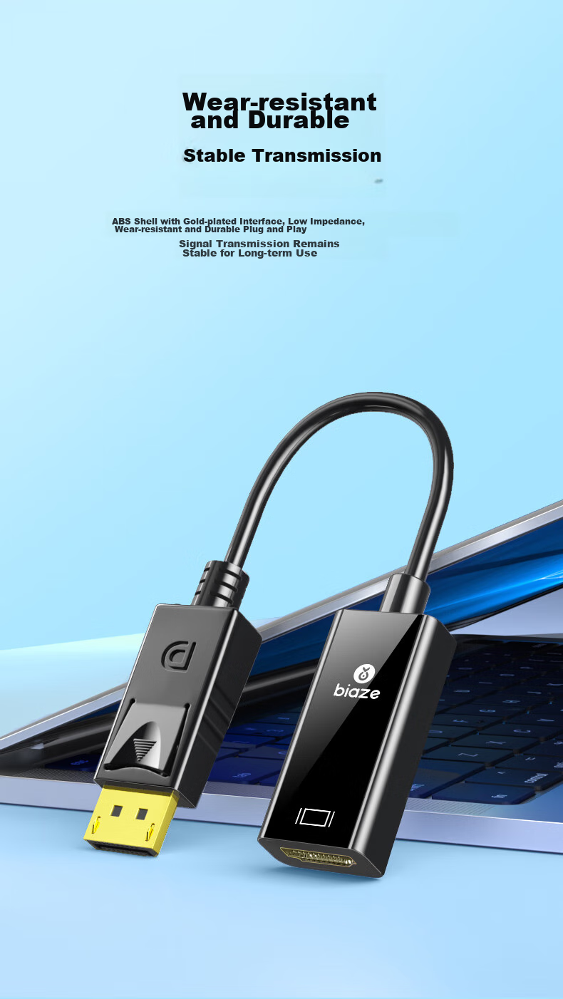 Кабель-адаптер BIAZE DisplayPort (DP) на HDMI, 1080P HD, мужской на женский, для подключения ноутбуков и настольных компьютеров к мониторам и проекторам