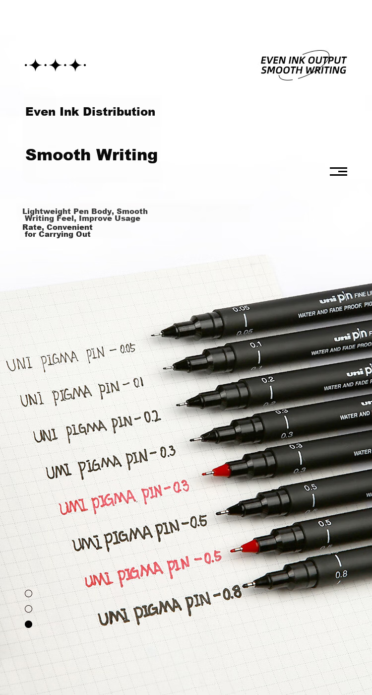 Набор маркеров Uni Mitsubishi (Uni) PIN-200, водостойкие, 0.8 мм, черные, 12 шт.
