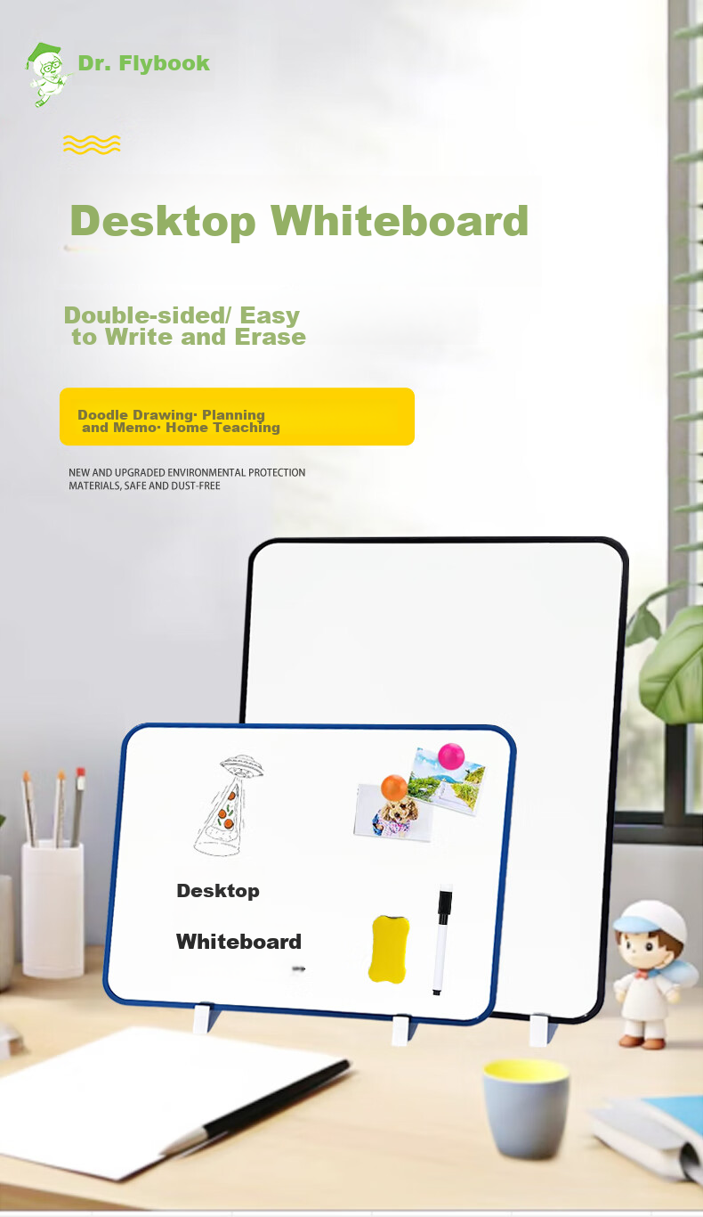 Flybook Desktop Whiteboard with Stand, Handheld, Double-Sided Erasable Writing Board, Portable Soft Edge Children's Small Blackboard, Home Memo Board, Office Planner Board, Live Streaming Room Prompt Board