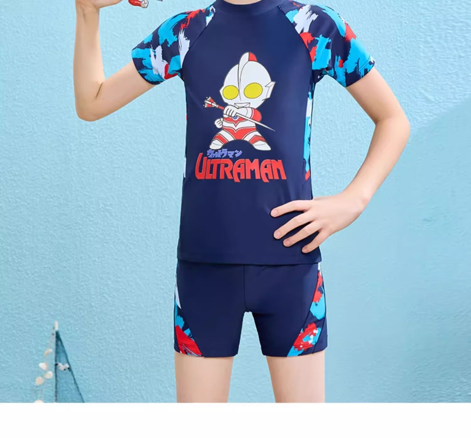 Детский купальный костюм F.DYRAA Classic Ultraman, комплект из двух предметов для мальчиков, сине-белый, размер L