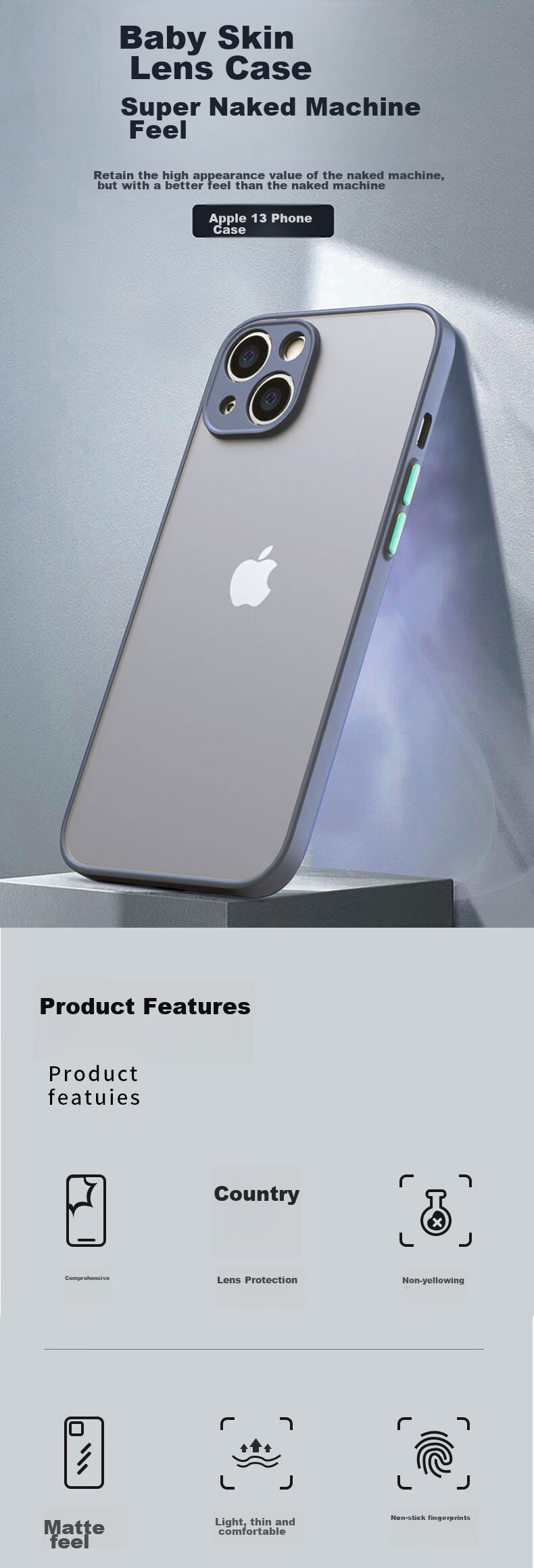 Чехол MAIKUQI для Apple iPhone 13, противоударный, с полной защитой объектива, прозрачный, матовый, с мягким краем, для мужчин и женщин, цвет "Серая бабушка"