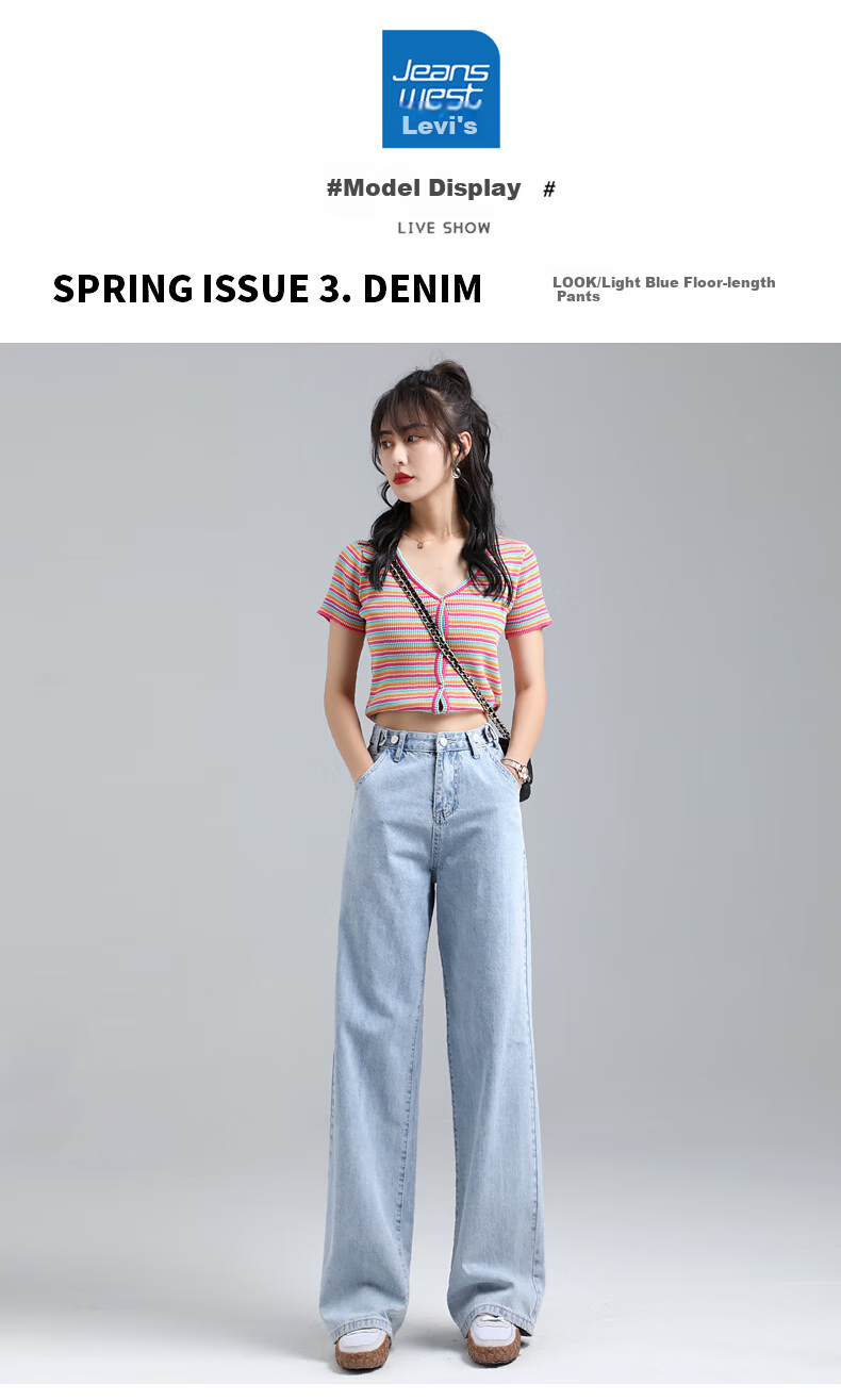 Джинсы Jeanswest Женские, 2025 Осень, Широкие штанины с высокой талией, Модные свободные брюки, Темно-синие, Размер XL