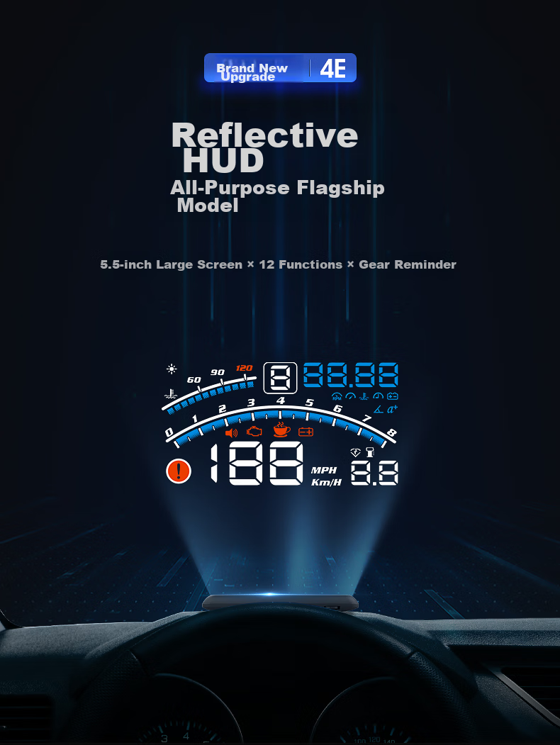 Автомобильный проектор HUD Zianpingxian 4E, многофункциональный, OBD, на лобовое стекло, с напоминанием о положении полосы