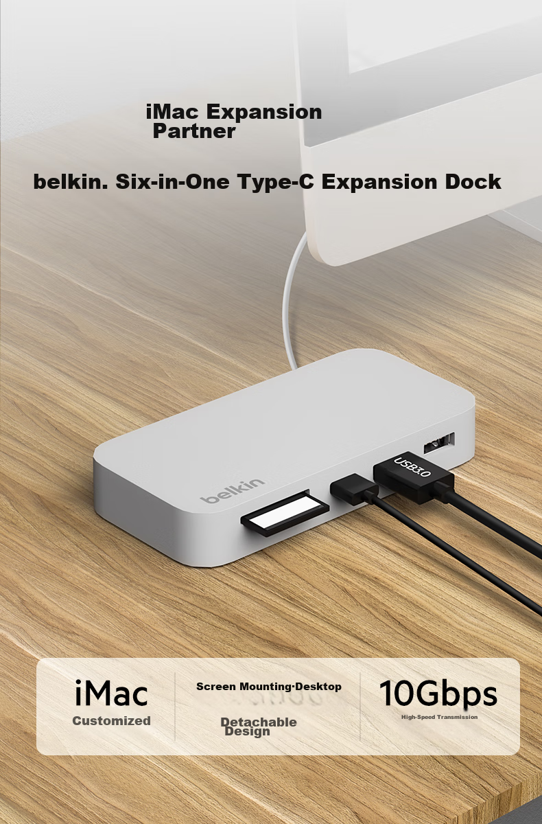 Адаптер-концентратор Belkin INC011btWH Type-C 6-в-1, Thunderbolt, USB Ethernet HDMI, SD/TF кард-ридер, 10 Гбит/с