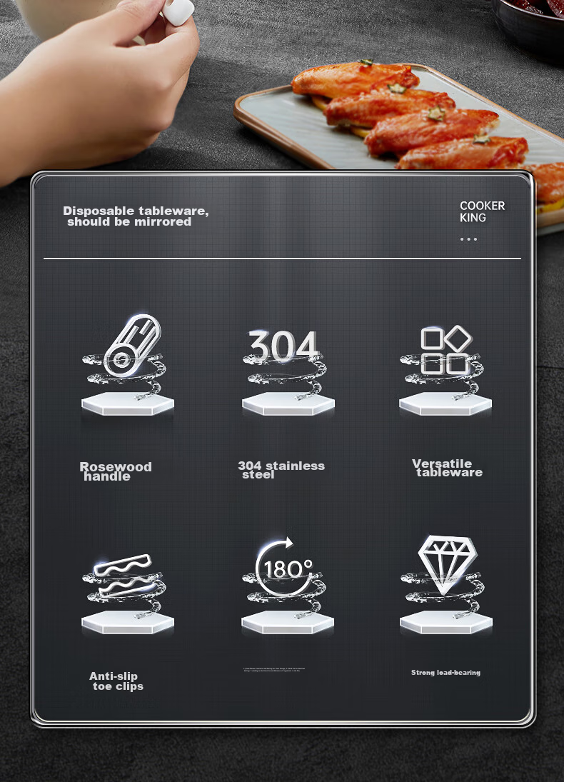 Зажим для тарелок и мисок COOKER KING, термостойкий, с нескользящей ручкой из палисандра, для подъема посуды, 304 нержавеющая сталь