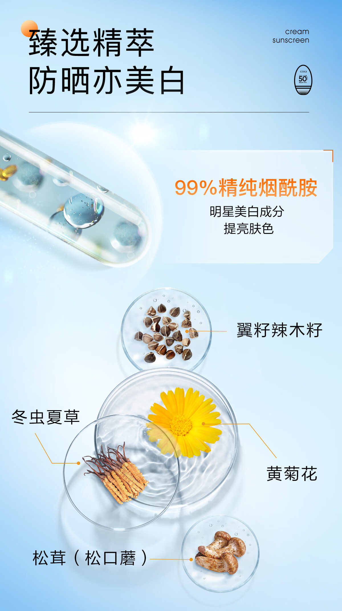 高姿 多维光护防晒霜SPF50+PA+++ 防晒乳军训高倍防晒不油腻小胖橙50g