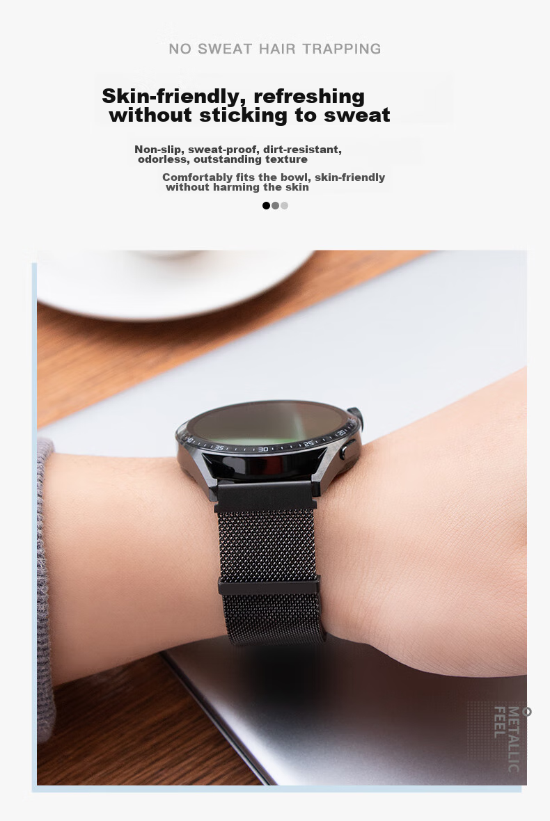Ремешок Weiqiantu для Huawei Watch GT6/6pro/GT5/5pro/Watch5/4/4pro/3/GT4, миланская петля, металл, сталь, двойной магнит, черный, 46/48 мм, 22 мм