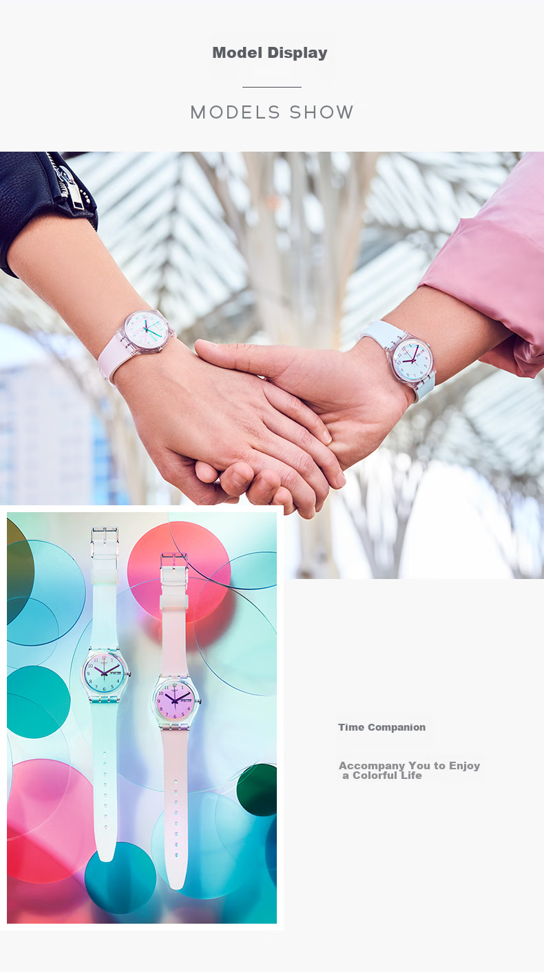 Swatch Swiss Watch, Endless Snow Pink, Dual Calendar Valentine's Day Gift, Middle And High School Exam Watch, Fashion Wristwatch GE714