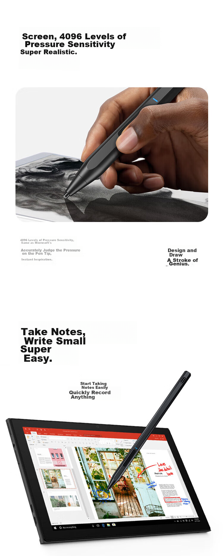 Стилус BIAZE Surface Pen, 4096 уровней чувствительности к нажатию, совместим с Microsoft Surface Pro 9/8/7/6/5/4/X/Laptop/Go2/3, сенсорный стилус для планшета, рисование и письмо, без задержек