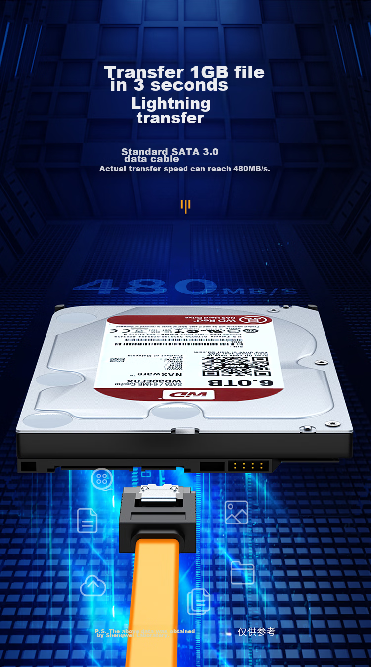Кабель SATA 3.0 Shengwei SAT-110, 1 м, черный, с прямыми разъемами