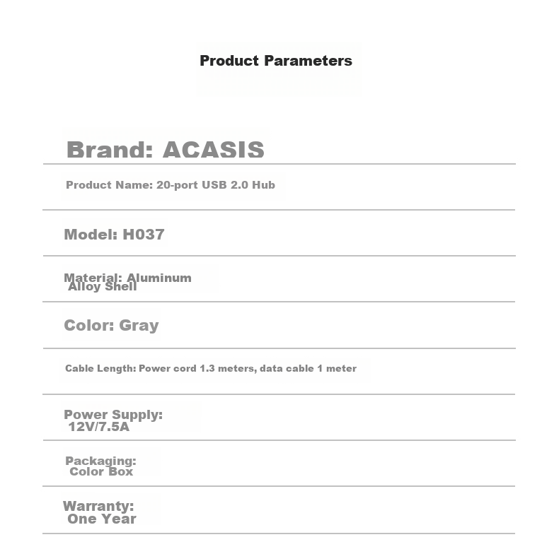 USB-хаб Acasis H037 на 20 портов USB 2.0 с блоком питания 90 Вт, алюминиевый корпус, для ноутбуков и ПК