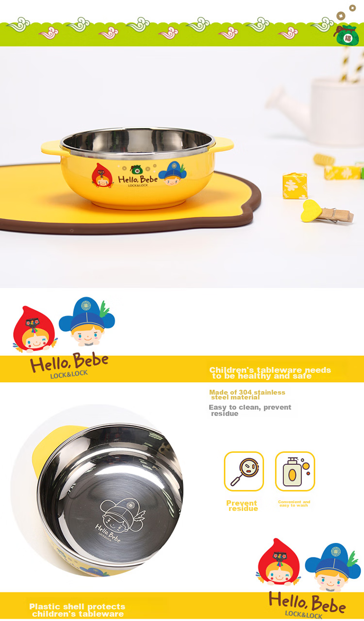 Детская суповая тарелка LOCK&LOCK с двойными ручками, из нержавеющей стали, 400 мл