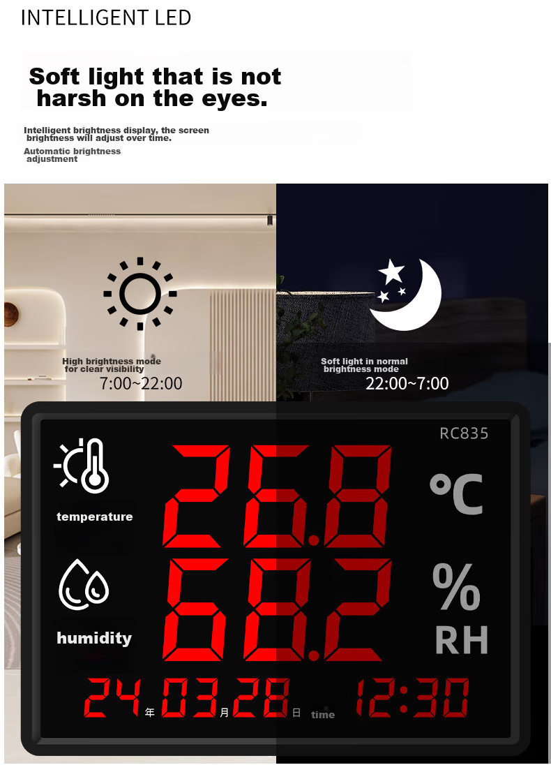 Термогигрометр Rongce RC835, высокоточный, с большим экраном, для дома, склада, мастерской, со встроенным датчиком