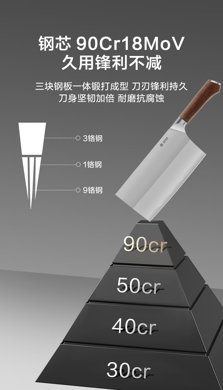 京东京造 中华菜刀昂贵9铬钢 进口花梨木手柄 专业主厨刀家用菜刀