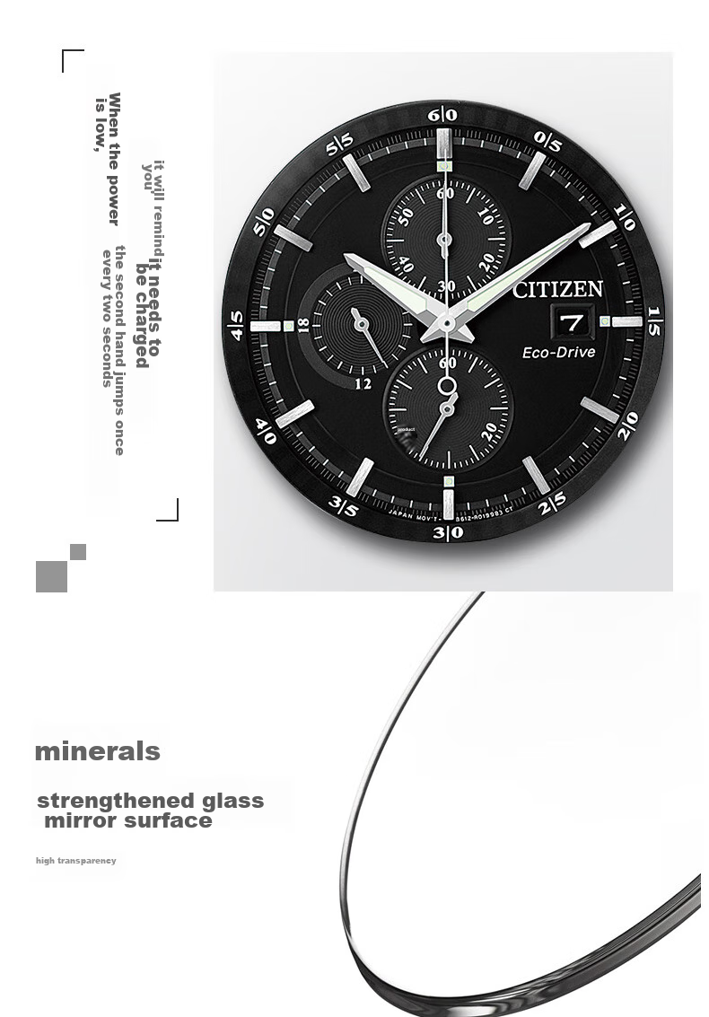 Мужские часы CITIZEN CA0615-59E, кварцевые, Eco-Drive, стальной корпус и браслет, черный циферблат, водонепроницаемые 100м