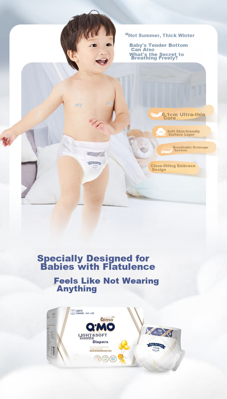 Подгузники Q-MO Soft Diapers, L, 72 шт. (9-14 кг), тонкие и дышащие, для малышей