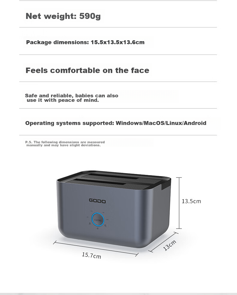 Внешний корпус GODO для жесткого диска 3.5" SATA, USB 3.0, с функцией копирования без ПК