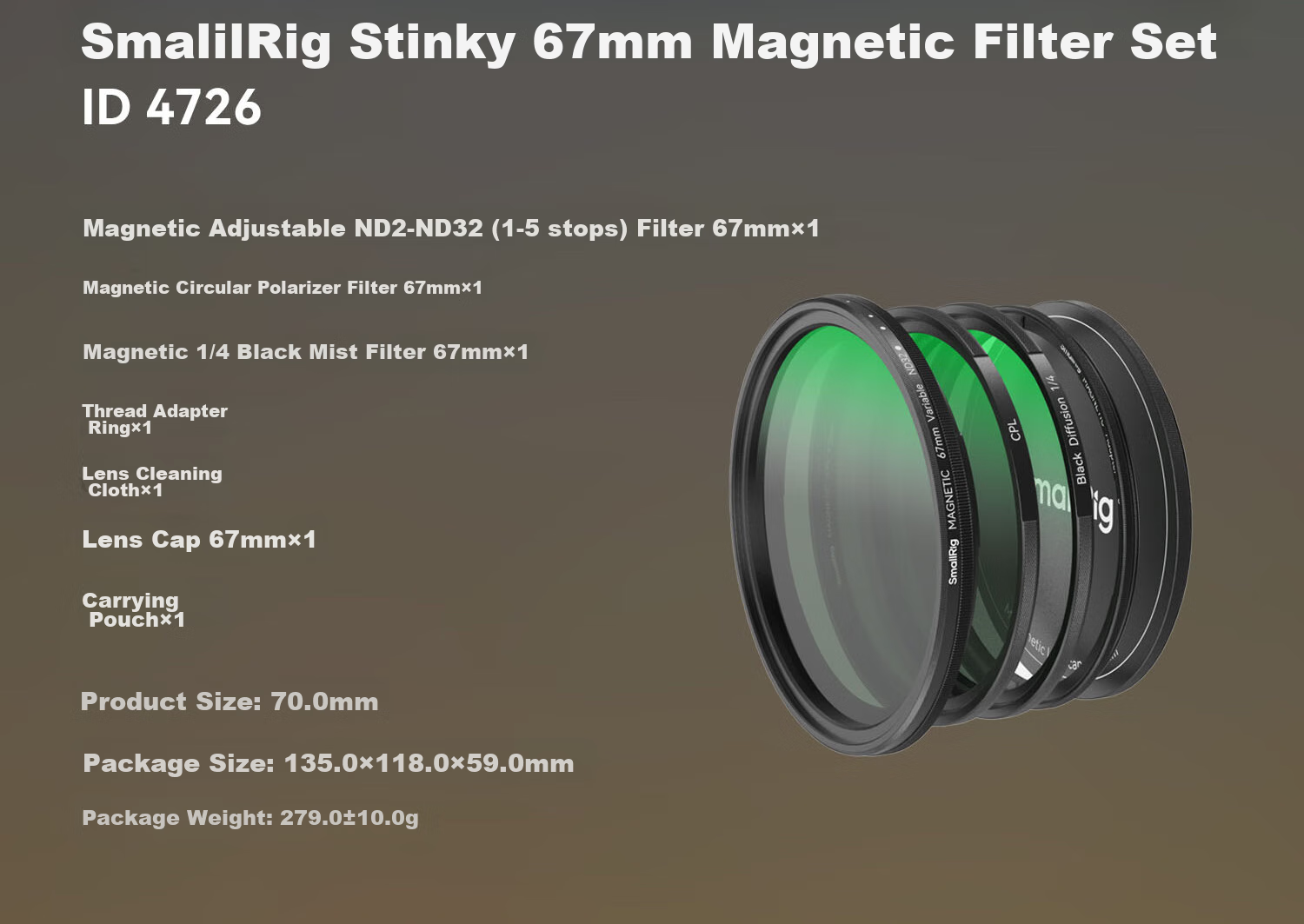Кольцевой фильтр SmallRig MagEase 67 мм, регулируемый нейтральный фильтр ND2-32, поляризационный фильтр CPL, звездный черный, для смартфонов Apple и Android