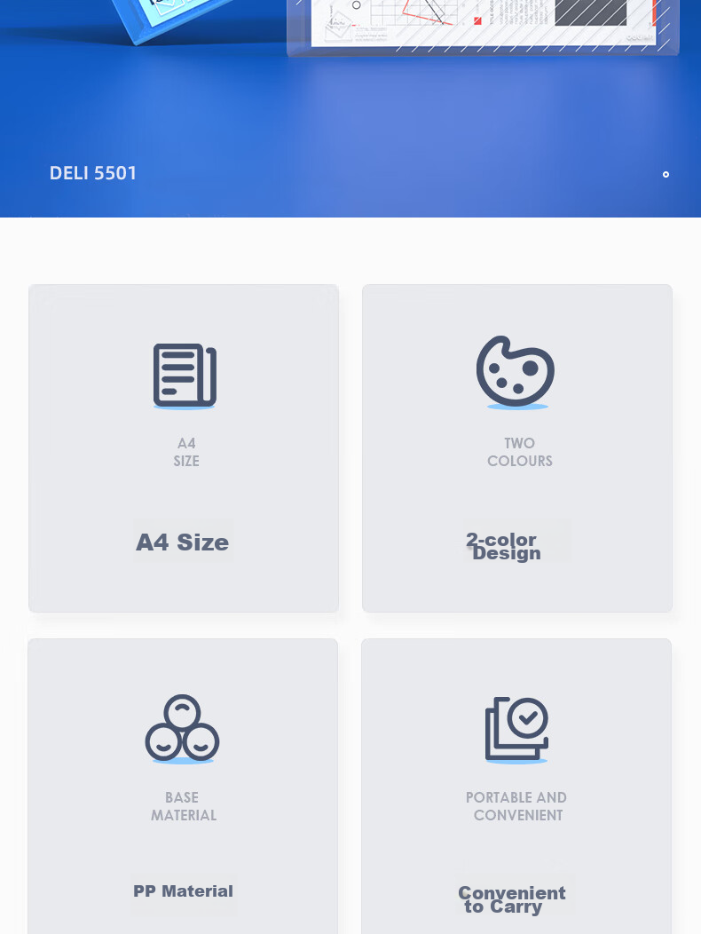Папка-портфель Deli 5501, формат А4, с кнопкой, синяя, 10 шт.