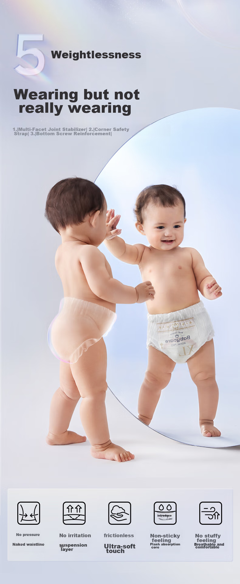 Подгузники Babycare Royal Pro Ultra-Thin Breathable Pull-Up Diapers, Mini Pack XL16 (12-17kg), детские подгузники с высокой впитываемостью